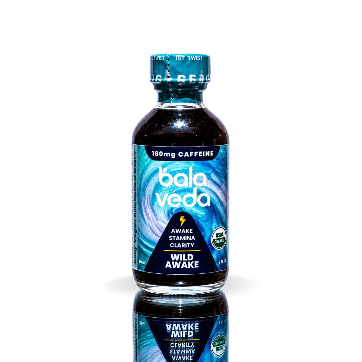 Bala Veda Wild Awake energy shotbottle on a white background