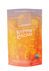 Balaveda Kapow Cacao coffee replacement packaging with colorful design on a transparent background