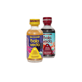 Two bottles of Bala Veda immunity support drinks, totally turmeric and epic elderberry.