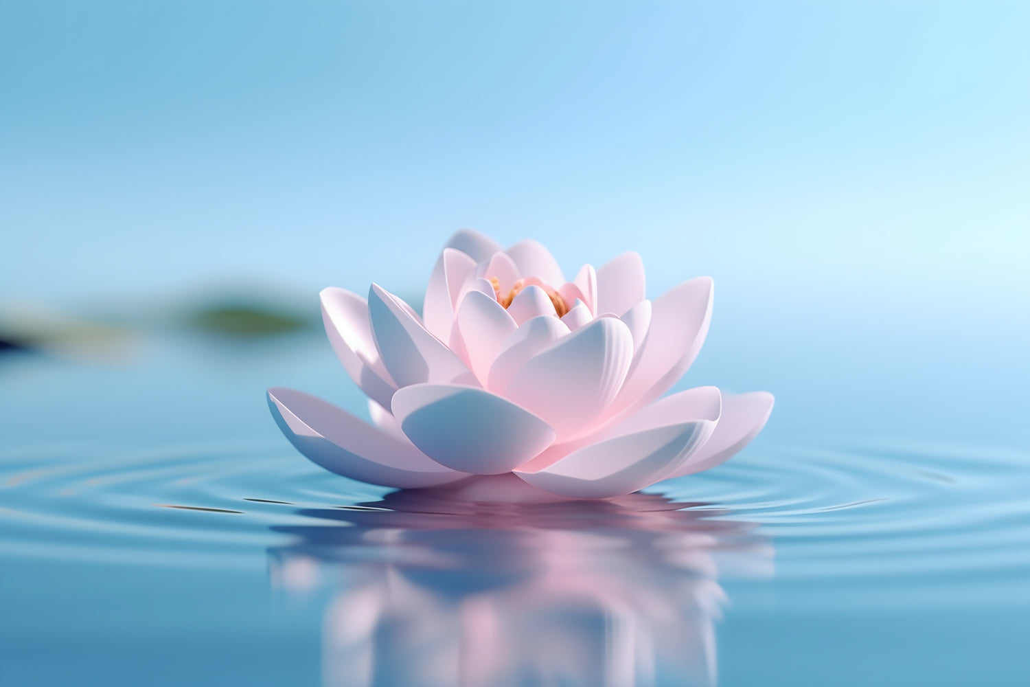 Pink ceramic lotus flower floating on water with a blue gradient background