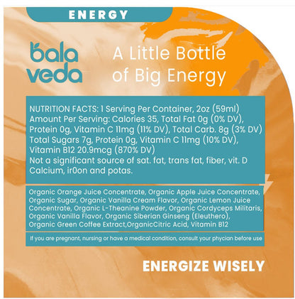 Supersonic Citrus – USDA Organic Adaptogenic Double Energy Shot with Cordyceps, B12 & 180mg Clean Caffeine - BalaVeda