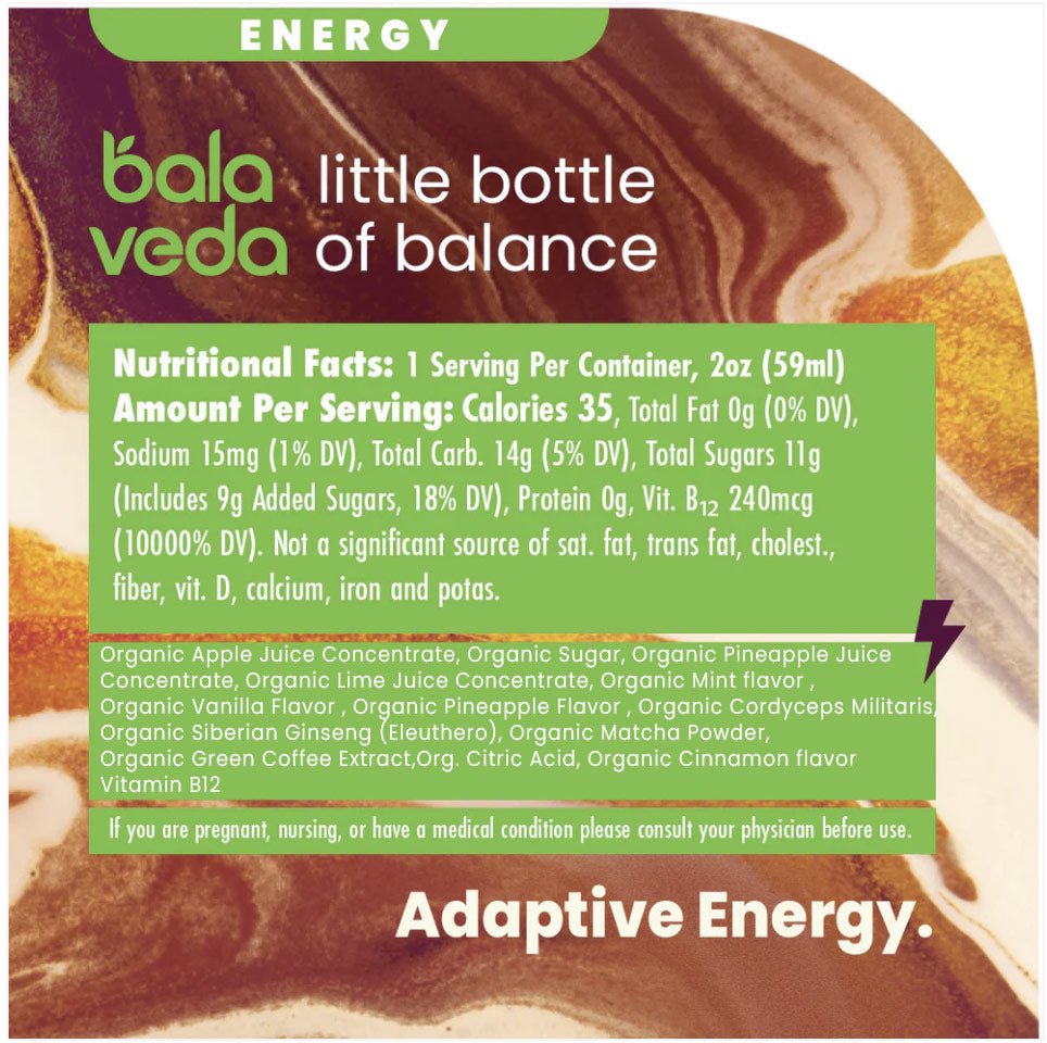 Tropic Rush – USDA Organic Adaptogenic Energy Shot with Matcha, Pineapple, B12, and L - Theanine - BalaVeda