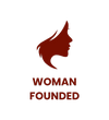 Red logo with a woman's profile and 'WOMAN FOUNDED' text on a white background.