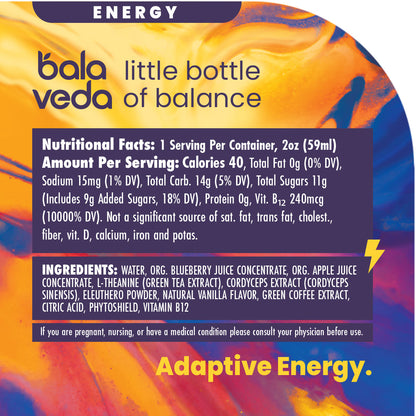 100% Organic Vanilla + Blueberry + Cordyceps Adaptogen Energy Shot
