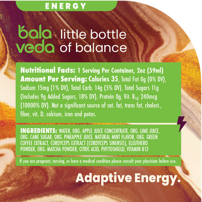 100% Organic Mint + Matcha + Pineapple + Cordyceps Adaptogen Energy Shot